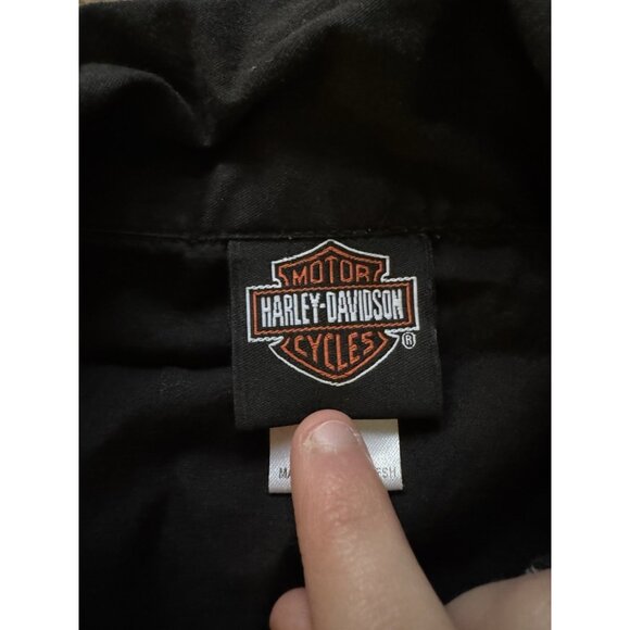 Harley Davidson Men XL Button Down Mechanic Shirt Embroidered Patches Biker - Picture 3 of 13